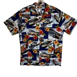 Kalaheo WW2 fighter jet’s Men’s Large button up short sleeve cotton shirt